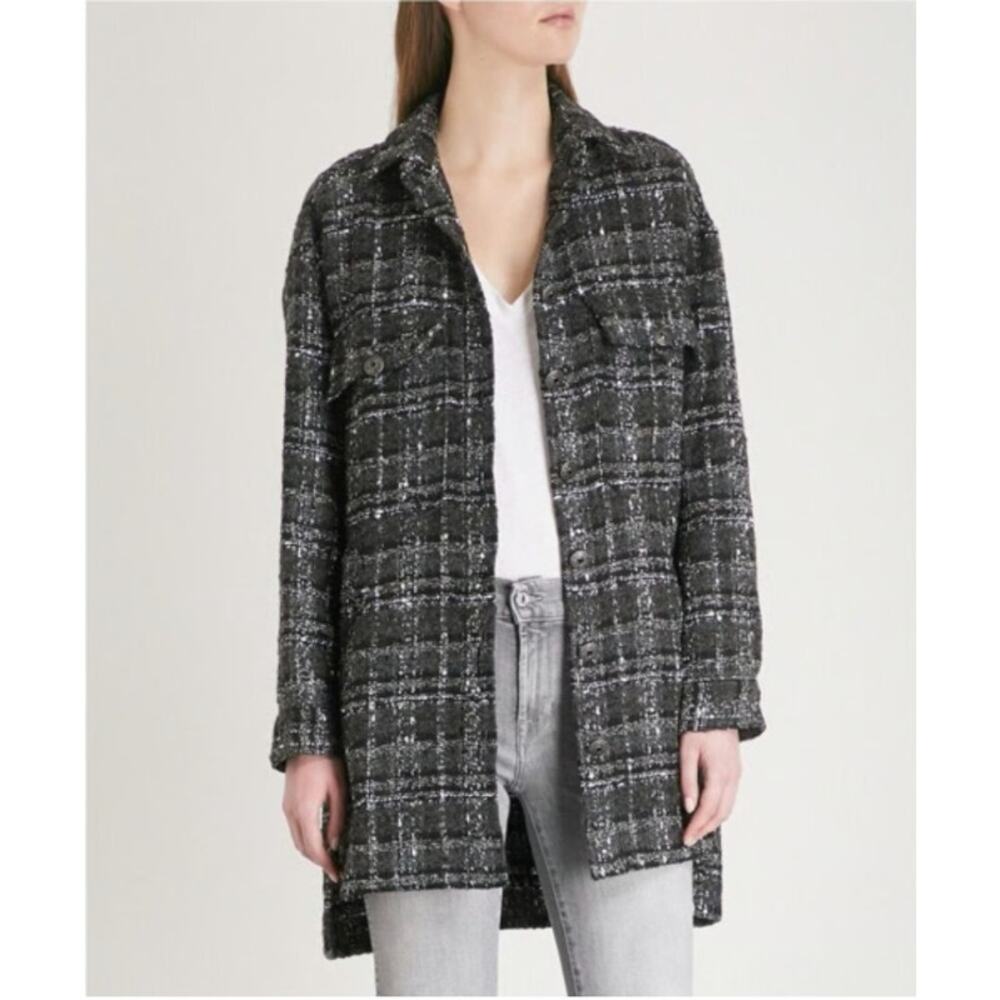 The Kooples Tweed Shacket Gray Black Plaid Wool‎ Cotton Blend Jacket Twee 1 S